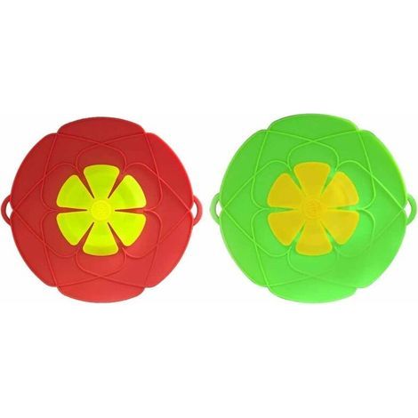 2PCs-Couvercle de casserole anti-débordement en silicone, résistant à la poussière et aux éclaboussures, et empêche l'ébullition, 28 cm, couvercle de casserole anti-débordement à motif floral. (1/5)
