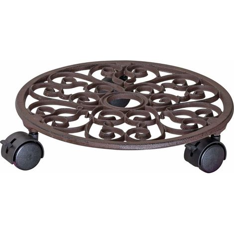 Flower Pot Rolling Stand Ø 29 x 6.5 cm I Rolling Plant Stand for indoors and outdoors I Cast iron pot castor, Nickel I 2 Brakes I Load capacity 50 kg -20092201 (1/4)