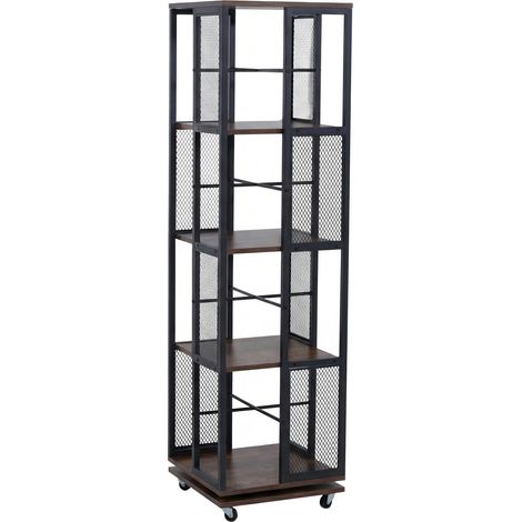 [NEUWERTIG] Bücherregal HHG-633, Standregal Drehregal, Rollen drehbar, Metall Industrial Melamin MVG 147x40x40cm dunkelbraun