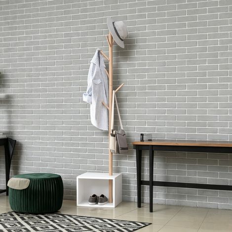 Porte-manteau mural design, support de vêtements avec banc rectangulaire, étagère à manteaux pour chambre, style moderne, sans accessoires (uniquement le portant). (1/5)