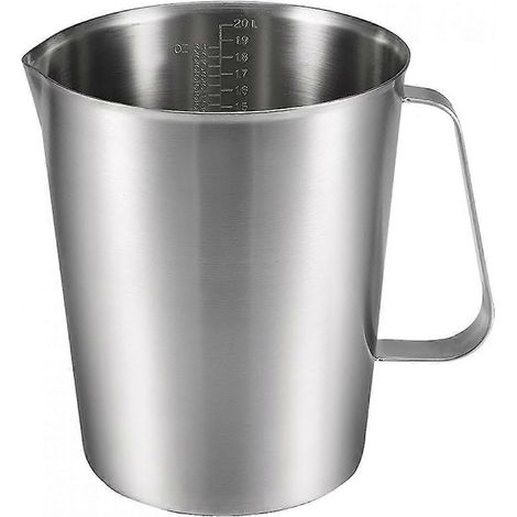 Tasse à mesurer 2000 ml (64 oz), 2 graduations (ml et onces), bécher gradué en acier inoxydable 304 avec poignée pour laboratoire et cuisine.