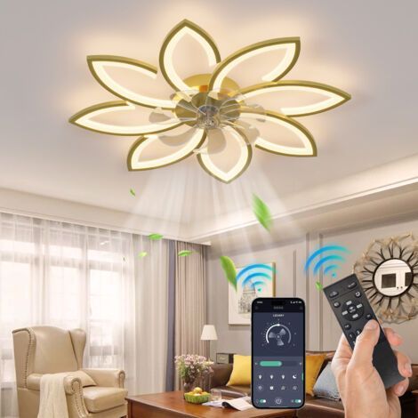 Ganeed – Ventilatore da soffitto silenzioso con luce LED – Design moderno a petalo – 6 velocità regolabili – Motore DC reversibile estate/inverno – 8800 lm (1/5)