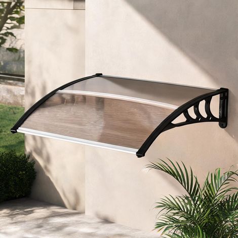 Auvent de porte brun en polycarbonate et aluminium 120 x 75 cm (1/5)