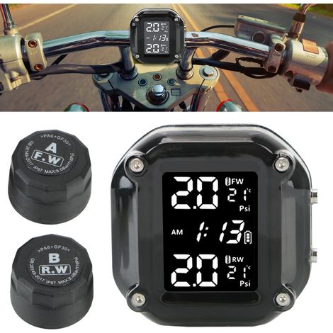 (TPMS) Testeur de température des pneus sans fil avec écran LCD pour motos, motos tout-terrain et mini-motos système d'alarme de surveillance de la pression des pneus (1/5)