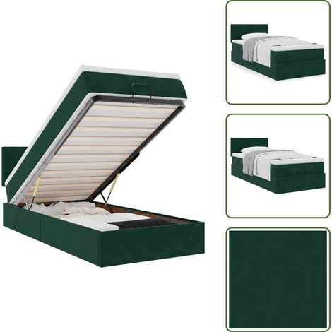 vidaXL Lit ottoman avec matelas vert foncé 120x190 cm velours (1/5)