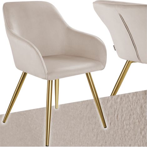 Chaise rembourrée aspect velours style scandinave taupe/or