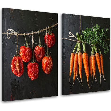 Tableaux sur toile lot  Tomates et carottes séchées suspendues 2 x 20x30