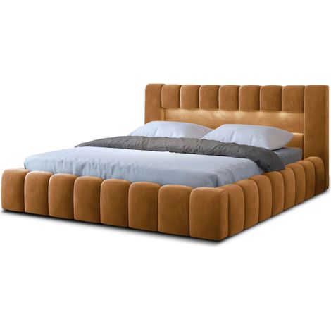 Lit coffre Luto prestige - Design tapissé velours et Led-Jaune chamoix-160x200 (1/5)