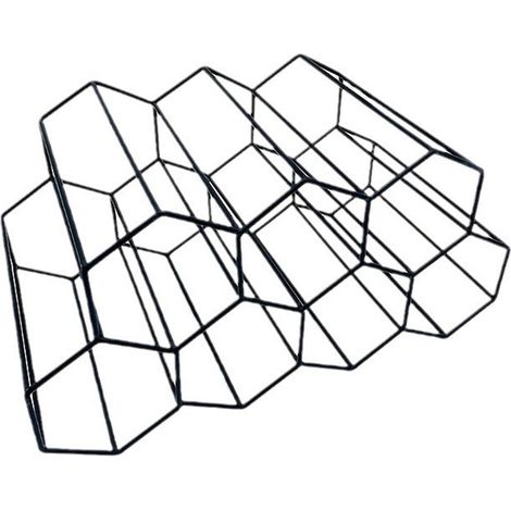 Casier A Vin - Fer Noir Mat - 2 Niveaux - Design Hexagonal - Pour 9 Bouteilles - Dimensions 38,5 x 18,5 x 19,5 cm - Sans Assemblage (1/5)