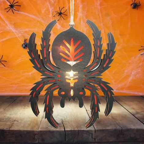 Décoration murale suspendue en bois, araignée, ornement lumineux LED d'ambiance (1/4)