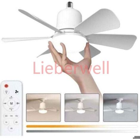 30W Ceiling Fan with Light, E27 Dimmable LED Fan Light with Remote, 3 Speeds, 3000K-6000K, Timer, for Bedroom and Small Rooms