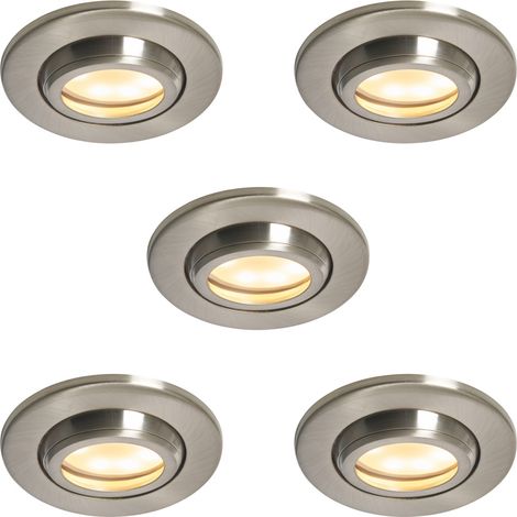 Litecraft Marlowe Fire Rated Tiltable Round IP65 Rated Recessed Downlights in Satin Nickel - Pack of 5 (1/5)