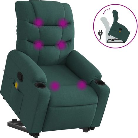 Maison Exclusive - Poltrona Alzapersona Massaggiante Verde Scuro in Tessuto