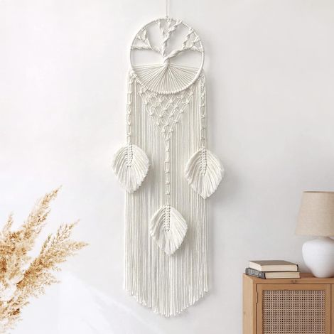 Arbre de Vie Tapisserie Murale en Macramé - Attrape Rêves Bohème avec Plume pour Fête de Mariage, Chambre à Coucher, Chambre d'Enfant, Café (1/5)