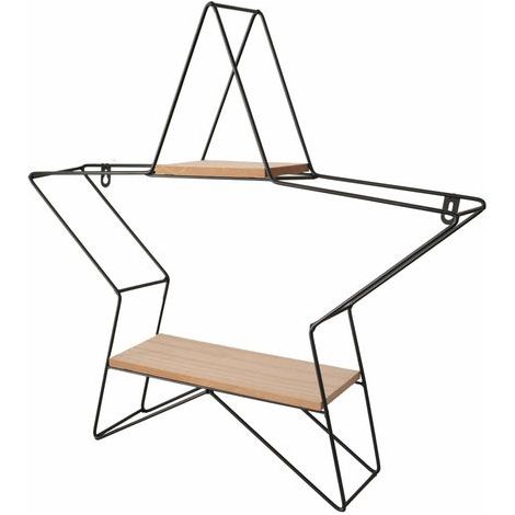 Metallregal Stern schwarz mit 2 Holzablagen 50 cm Standregal Wandregal Regal (1/5)