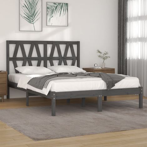 3104020 Bed Frame without Mattress Grey Solid Wood 200x200 cm (810039+818642) vidaXL (1/5)