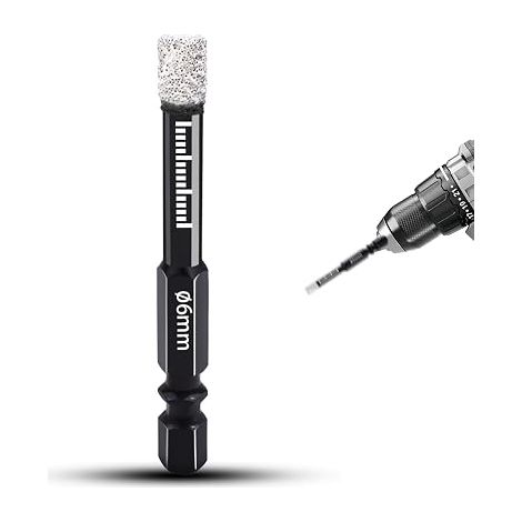 Brocas de diamante de 6 mm con vástago hexagonal para cerámica, granito, vidrio, porcelana, azulejos, amoladoras angulares y taladros manuales. (1/5)