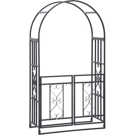 Metal Garden Arch with Double Gates for Climbing Plants and Vines, Outdoor Wedding Arbor, Dark Grey, 114L x 50W x 206H cm