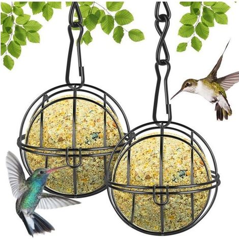 Fettkugel-Vogelfutterhaus, 2 Metallhalterungen für Fettkugeln, kugelförmig mit 2 Haken, Durchmesser 7 cm (B) (1/5)