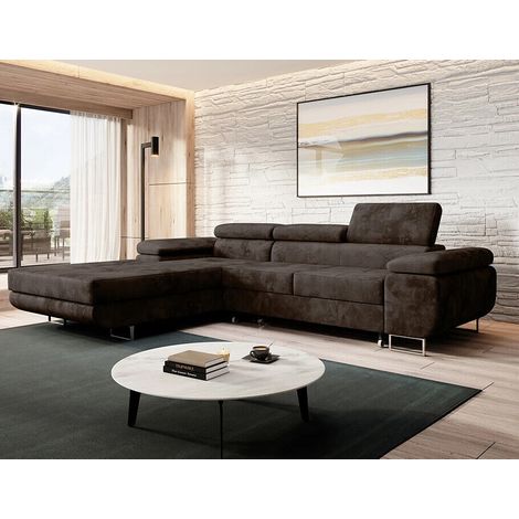 Alvaro Velvet Left Hand Facing Corner Sofa Bed with Storage and Lift Mechanism - Brown (1/4)