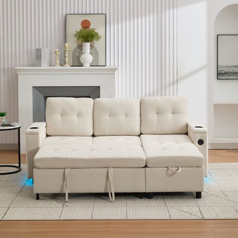 3-Sitzer Eck-Schlafsofa 208 x 146 x 89,5 cm mit Stauraum und LED, beige OKMYHOME (1/5)