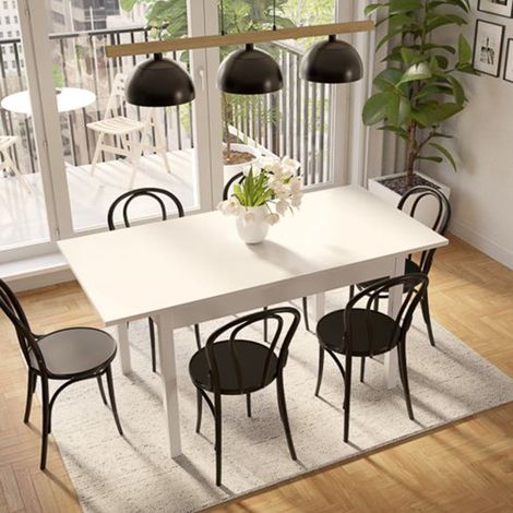Ausziehbarer Tisch Lirelaba, 8 Plätze, mit zentralem Verlängerungsmechanismus, 120x80x76h cm, Weiß (1/4)