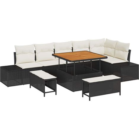 Maison Exclusive - Conjunto de sofás de jardín 9 pcs Negro ratán