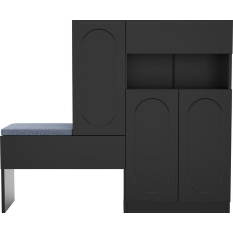 GagaMeuble à chaussures 2 en 1 avec banc, portes arrondies, noir, 130x35x110 cm (1/5)