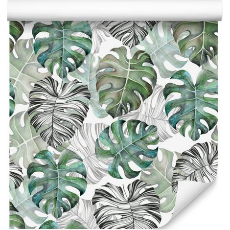 Carta da parati con foglie di Monstera per soggiorno e camera da letto, 50x1000 cm (1/5)