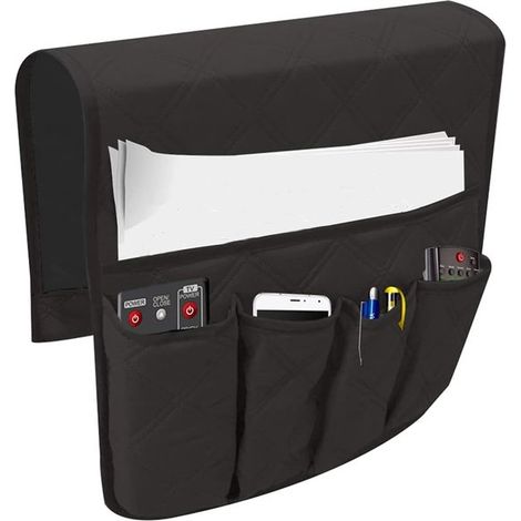Borsa portaoggetti adatta per braccioli del divano, antiscivolo, borsa portaoggetti adatta per braccioli del divano, 90 x 33 cm, 5 scomparti, borsa portaoggetti adatta per divano, adatta per TV, telec (1/4)