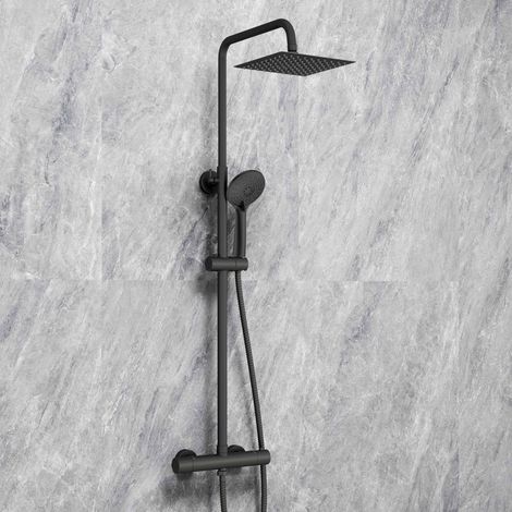 Sky Bathroom Exposed Thermostatic Chrome Effect Wall-mounted Mixer Shower Set Black (1/5)