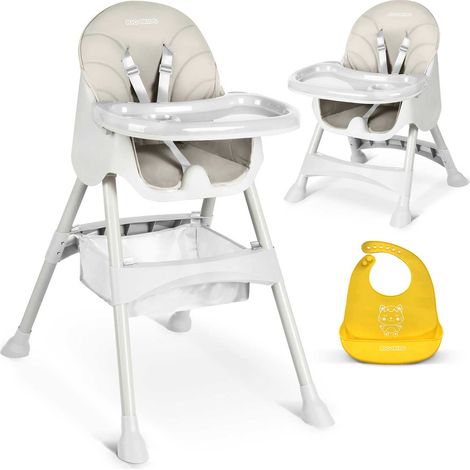 Milo Ricokids Hochstuhl mit Tisch und Lätzchen, grau