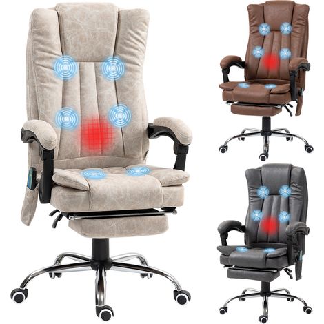 Silla de masaje con 6 puntos de masaje reclinable con altura ajustable función de calefacción reposapiés retráctil y control remoto crema (1/5)
