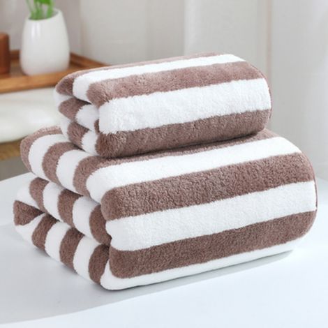 Serviette de bain absorbante pour adulte, idéale pour le corps, le visage et les poils du visage. Grande serviette de plage 75 cm x 35 cm, rayures kaki. (1/5)