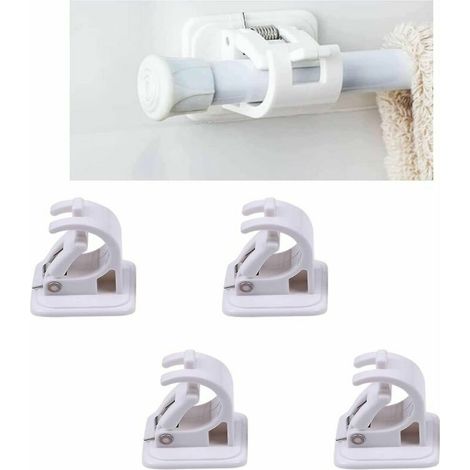 Crochets de Rideau Auto-Adhésifs, 4 Pcs Sans Perçage Supports de Tringle à Rideau, Crochets Muraux Adhésifs Porte-Serviettes Supports de Fixation Murale Sans Perçage Fixi (1/4)