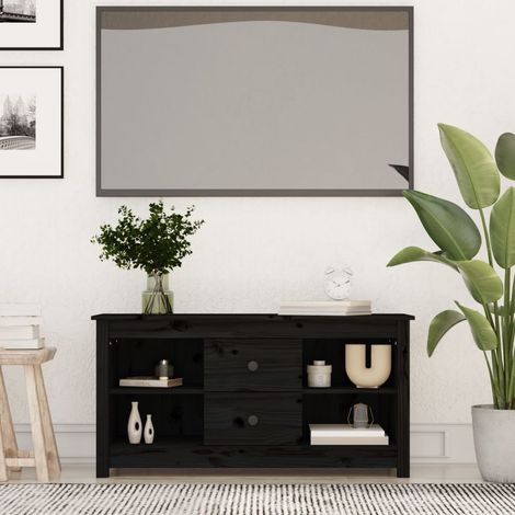 Meuble TV Noir 103x36,5x52 cm Bois de pin massif (1/5)