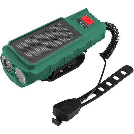 Klaxon de vélo, phare, double charge solaire/USB, klaxon vert (1/5)
