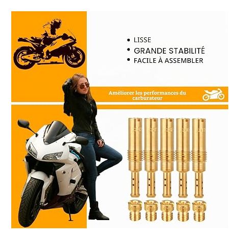 Motorcycle Carburetor Nozzle Main Nozzle Slow-Jet Kit with Cleaning Kit Pilot Slow Jets Nozzles for Motorcycles and General Engine Equipment (1/4)