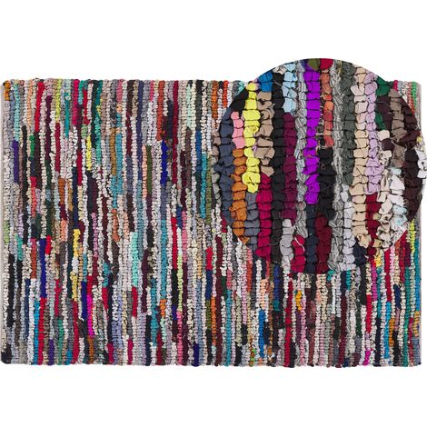 Alfombra multicolor de poliéster algodón 160 x 230 cm hecha a mano oriental boho Bafra