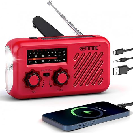 Radio Portable Urgence, FM/AM Radio de Secours avec Rechargement du Solaire Radios Dynamo à Manivelle avec Lampe de Poche Lampe Lecture LED 2000mAh Powerbank SOS Alarm Outdoor Camping (1/5)