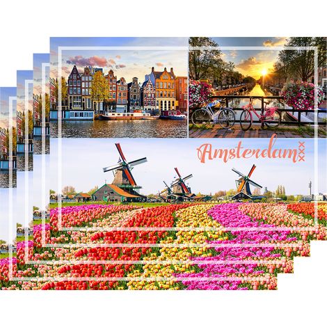 Set 4 Pezzi Tovagliette Americane Città In Vinile Made In Italy Colazione Pranzo Antiscivolo Resistenti Al Calore Facilmente pulibili Riutilizzabili Cartolina Tovaglia Idea Regalo Amsterdam (1/4)