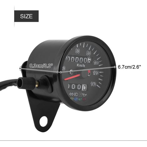 Compteur de vitesse moto 60mm noir avec témoins lumineux, indicateur de vitesse pour motocyclette, jauge de tableau de bord étanche (1/5)