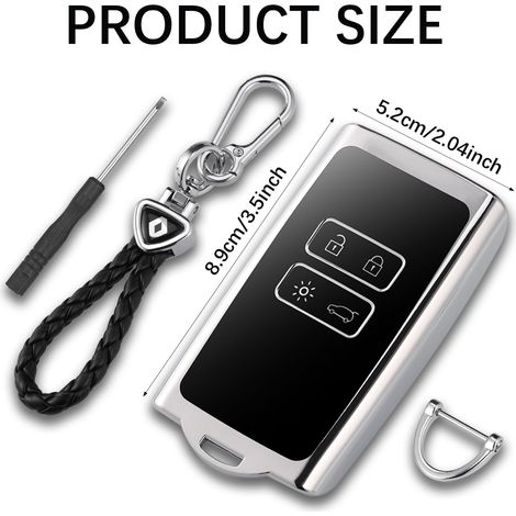 Custodia per chiave Renault, custodia per chiave auto in TPU a 4 pulsanti, portachiavi per auto in TPU con anello portachiavi in pelle, compatibile con Renault, argento (argento) (1/4)