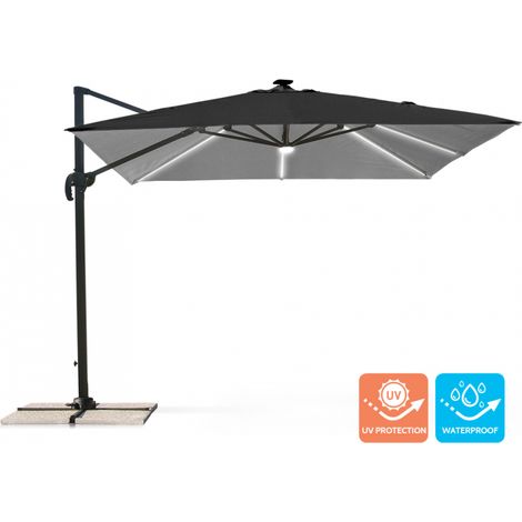 Ombrellone nero a braccio orientabile palo decentrato con luce solare Led 3x3m Paradise Noir Light