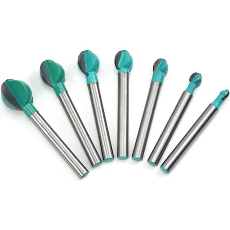 Fraise à Fond Rond Bois, 7PCS 6 mm Tige 6/8/10/12/14/16/19 mm Routeur Core Box Bits, Fraise à Rainurer pour Défonceuse Outil de Coupe Bit de Routeur (1/5)