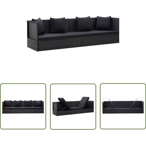 Canapé de jardin avec coussin et oreiller résine tressée noir (1/5)