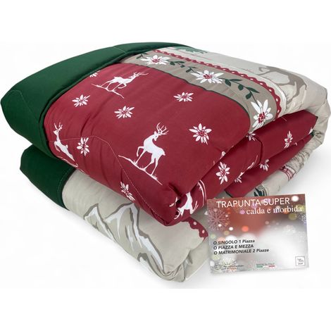Couette d'hiver Super Fantasy Hut - Style tyrolien rouge vert - Microfibre chaude 300gr - Fabriqué en Italie cm. 170x260