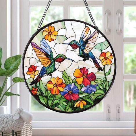 Attrape-soleil vitrail décoratif suspendu, ornement mural maison lumineux, idée cadeau Thanksgiving Noël, diamètre : 9 cm (1/4)