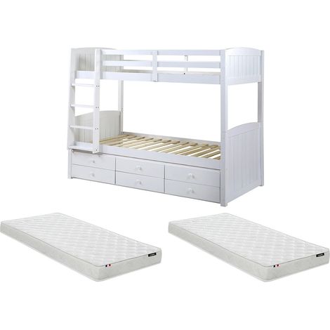 Letto a castello separabile con vani portaoggetti 2 x 90 x 190 cm Pino Bianco + materasso - ANCHISE II (1/5)