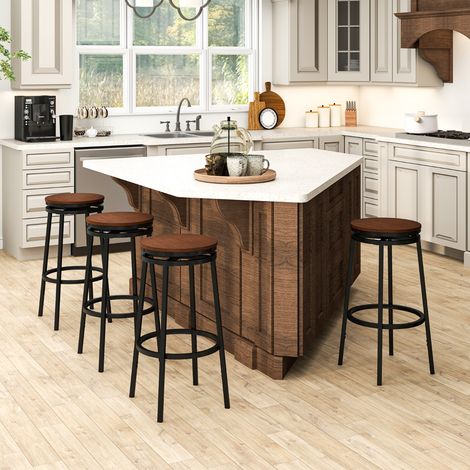 Set de 2 Tabourets de Bar Pivotants à 360° Tabourets Réglables en Hauteur 74/61 cm Tabourets de Mange-debout en Métal Marron Rustique (1/3)